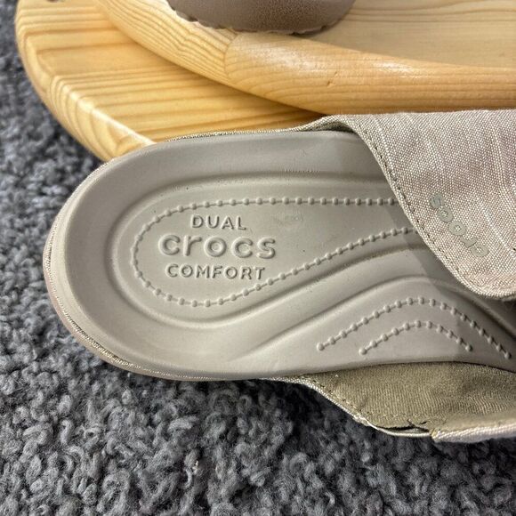 Crocs Capri Mules Womens Size 11 Beige Slip On Casual Comfort Shoes Clog Sandals - Picture 7 of 9